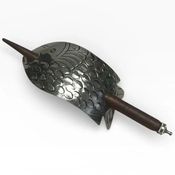 Narwhal Hair Fork Bun Holder Silver Wood Hair Stick Boho Updo Pin - Picture 2 of 5